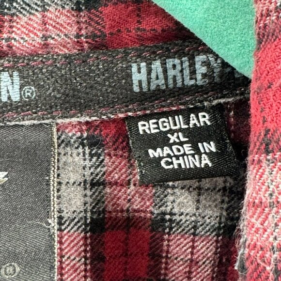 Harley-Davidson Genuine MotorClothes Red/Grey Plaid Flannel Long Sleeve Shirt - Picture 7 of 7